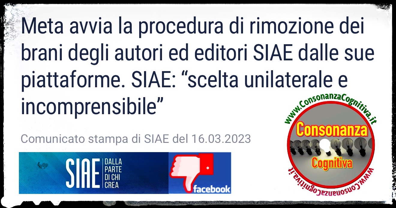 La musica Italiana sparisce da Facebook &Co. perché SIAE (finalmente) NON  ACCETTA l'accordo unilaterale di Meta. - Consonanza Cognitiva